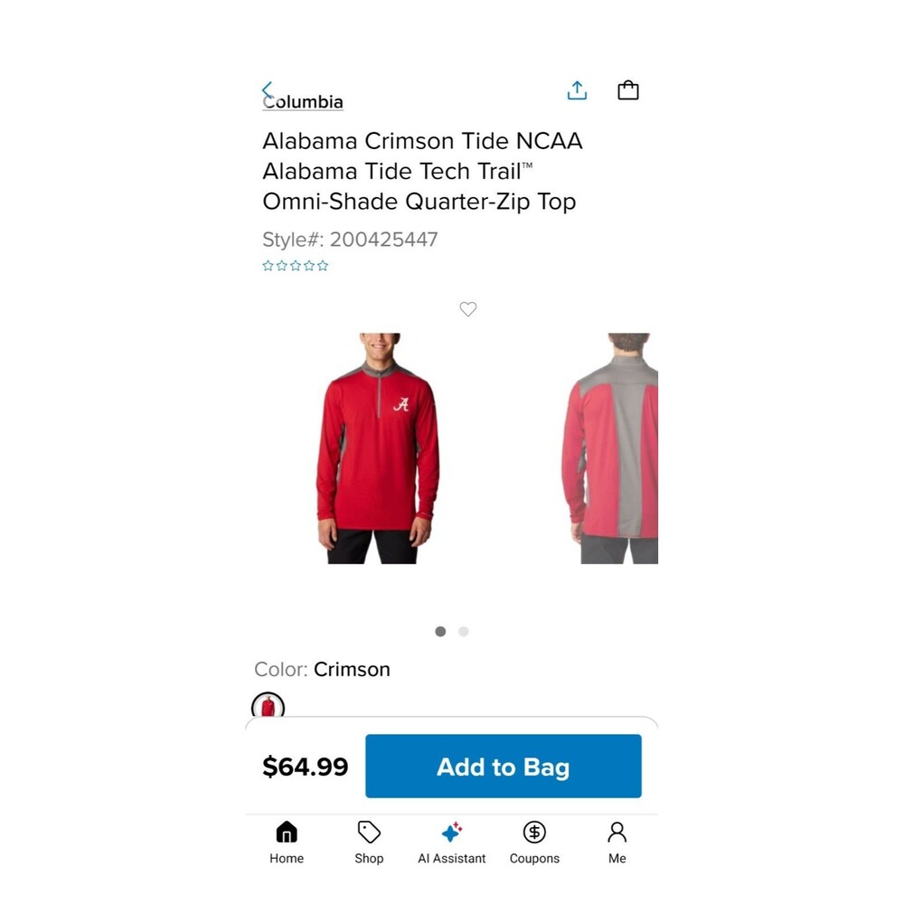 Alabama Crimson Tide NCAA Tide Tech Trail Omni Shade Quarter Zip Pullover